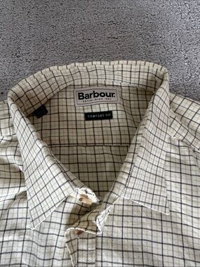 Barbour Men's Cream and Black Plaid Button-Down Shirt